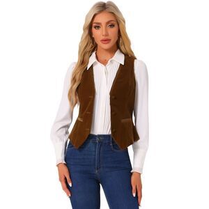 Velvet Suit Waistcoat Retro Sleeveless Steampunk Blazer Dressy Vest Brown